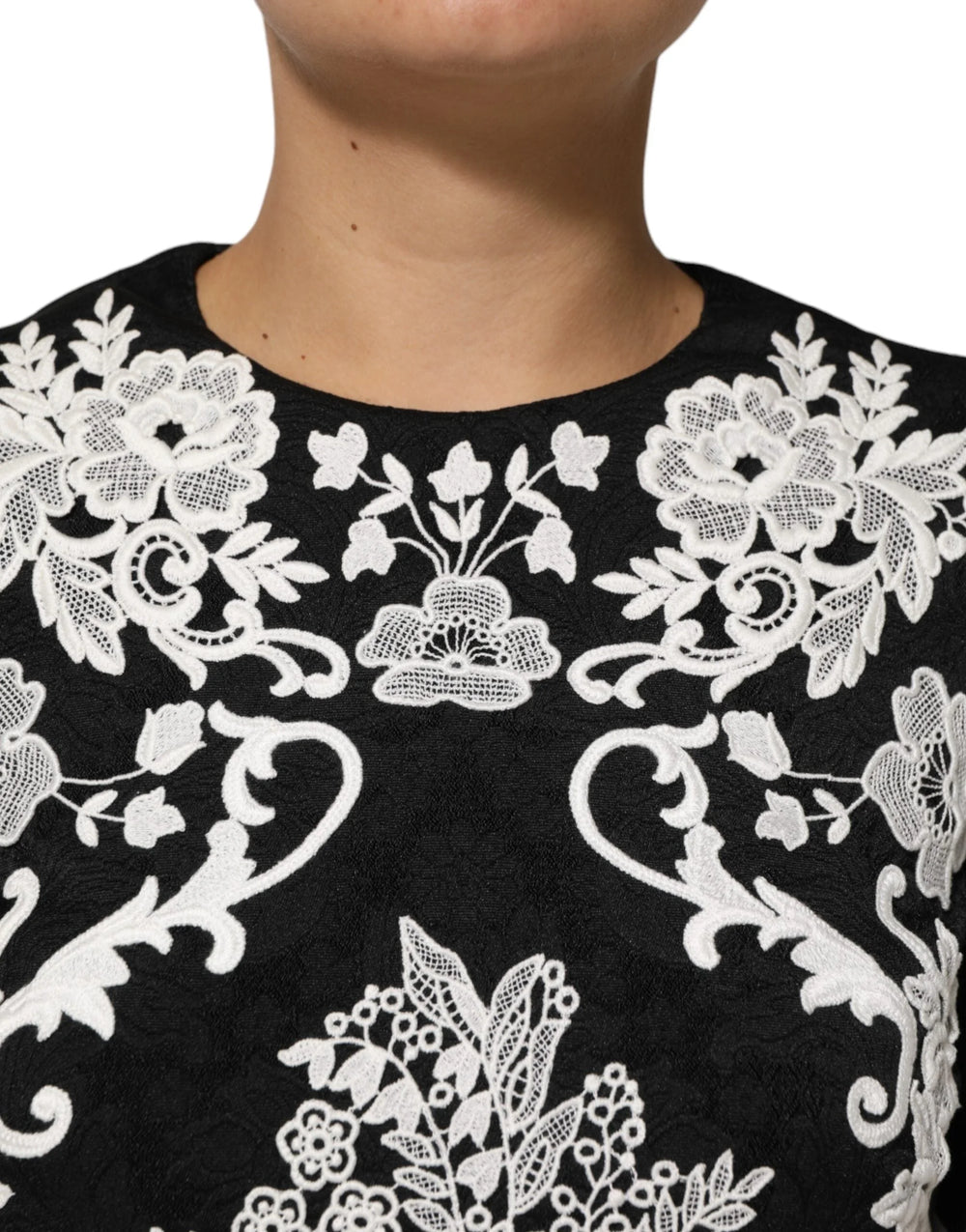 Dolce & Gabbana Black Lace Trim Short Sleeves A-line Dress - Dresses