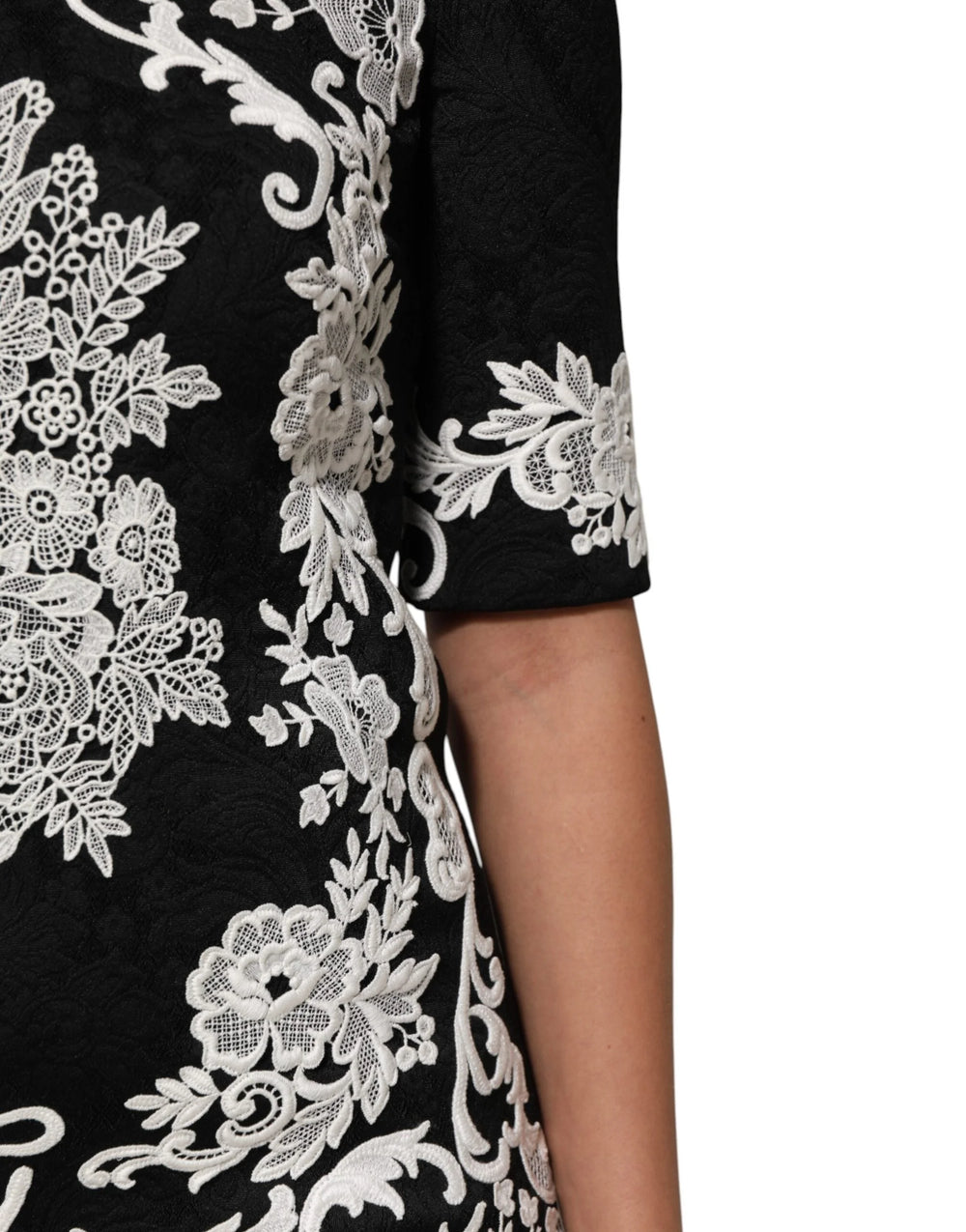 Dolce & Gabbana Black Lace Trim Short Sleeves A-line Dress - Dresses
