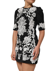 Dolce & Gabbana Black Lace Trim Short Sleeves A-line Dress - Dresses