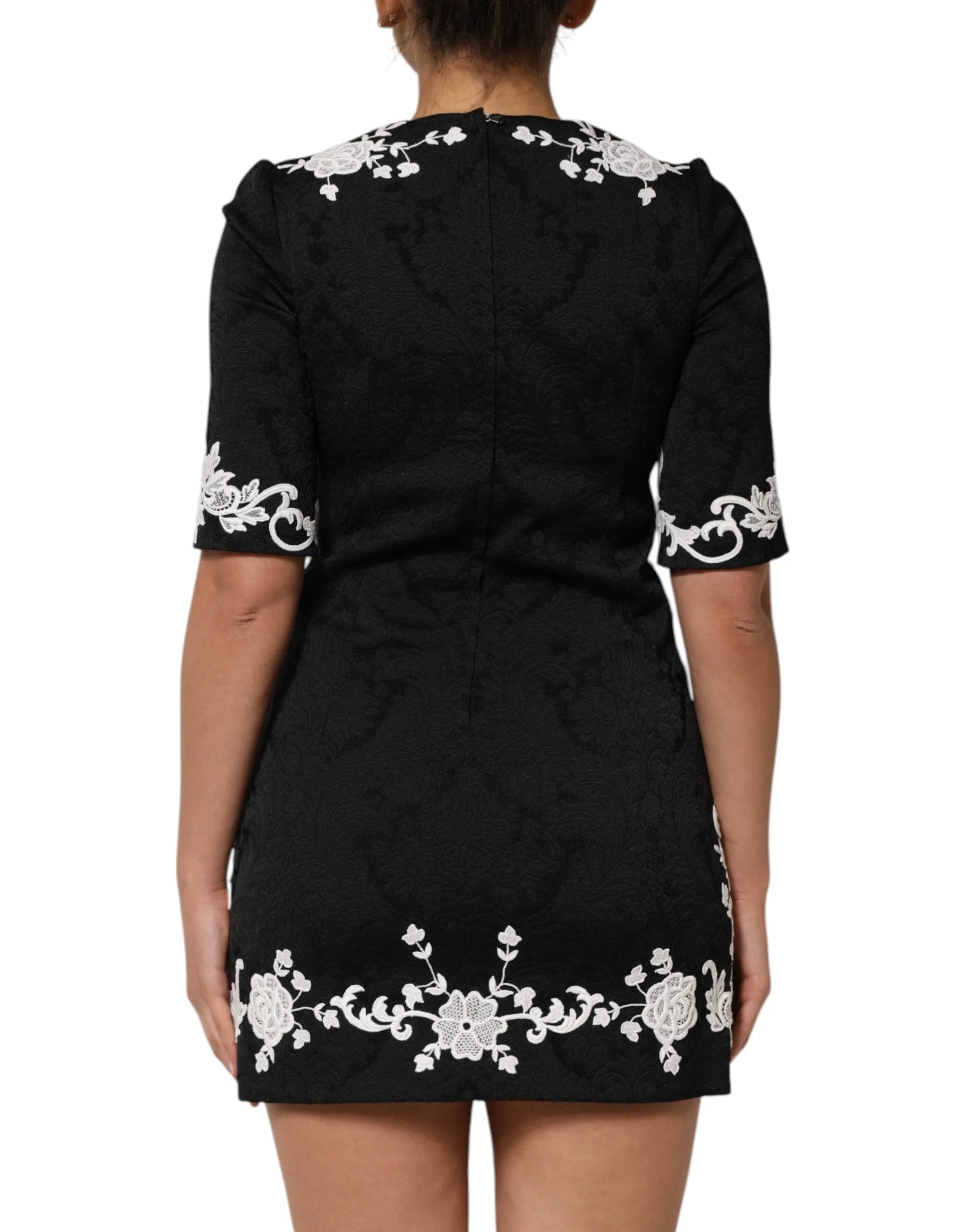 Dolce & Gabbana Black Lace Trim Short Sleeves A-line Dress - Dresses