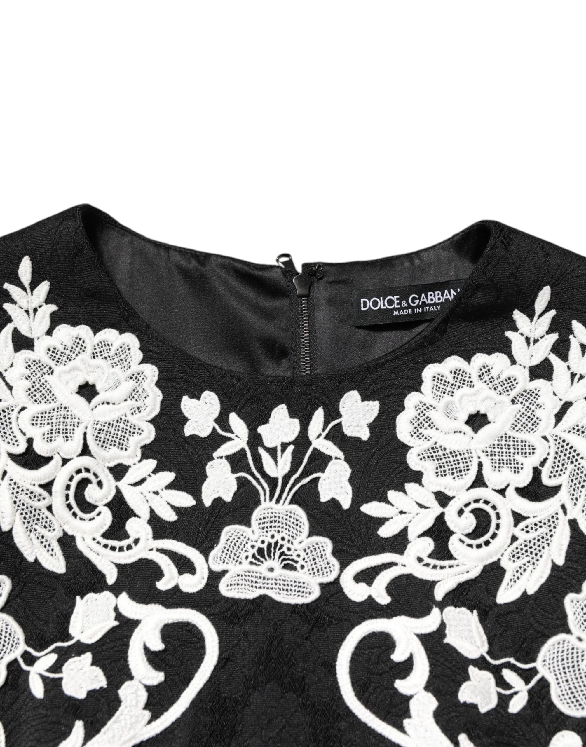 Dolce & Gabbana Black Lace Trim Short Sleeves A-line Dress - Dresses
