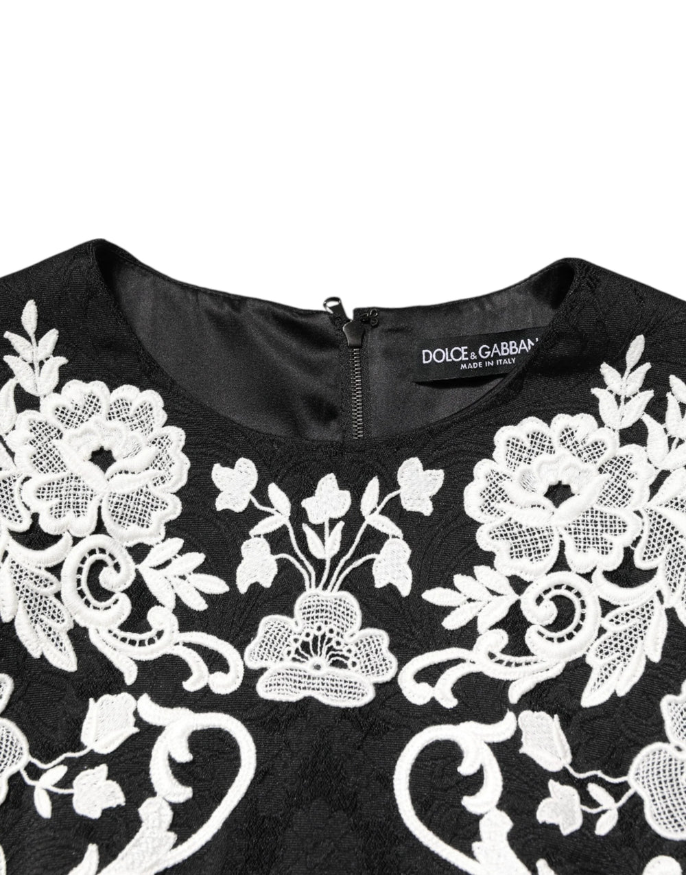 Dolce & Gabbana Black Lace Trim Short Sleeves A-line Dress - Dresses