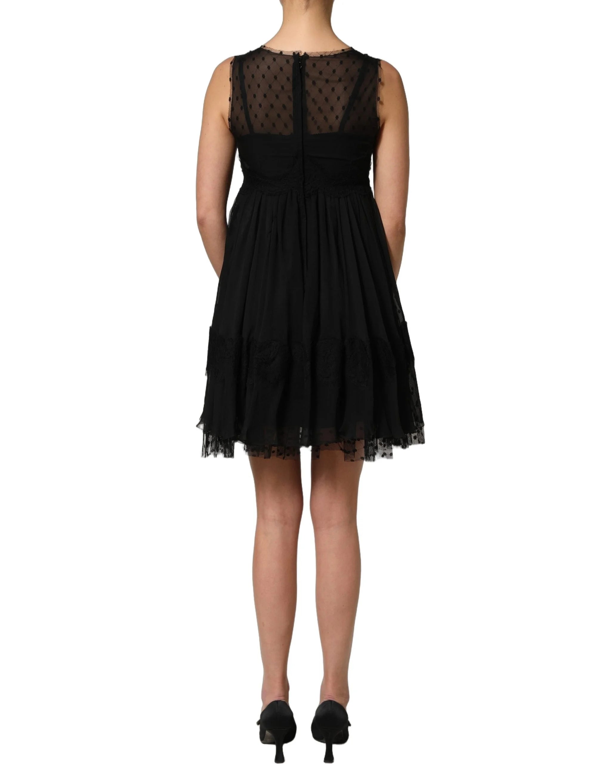Dolce & Gabbana Black Lace Trim Sleeveless A-line Mini Dress - IT36|XXS