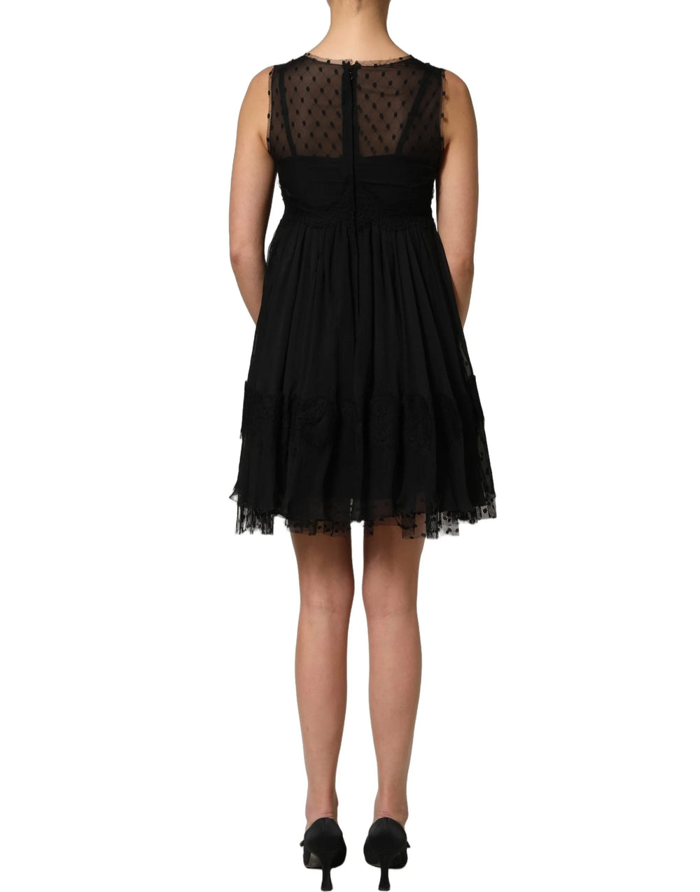 Dolce & Gabbana Black Lace Trim Sleeveless A-line Mini Dress - IT36|XXS