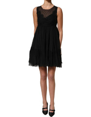Dolce & Gabbana Black Lace Trim Sleeveless A-line Mini Dress - IT36|XXS