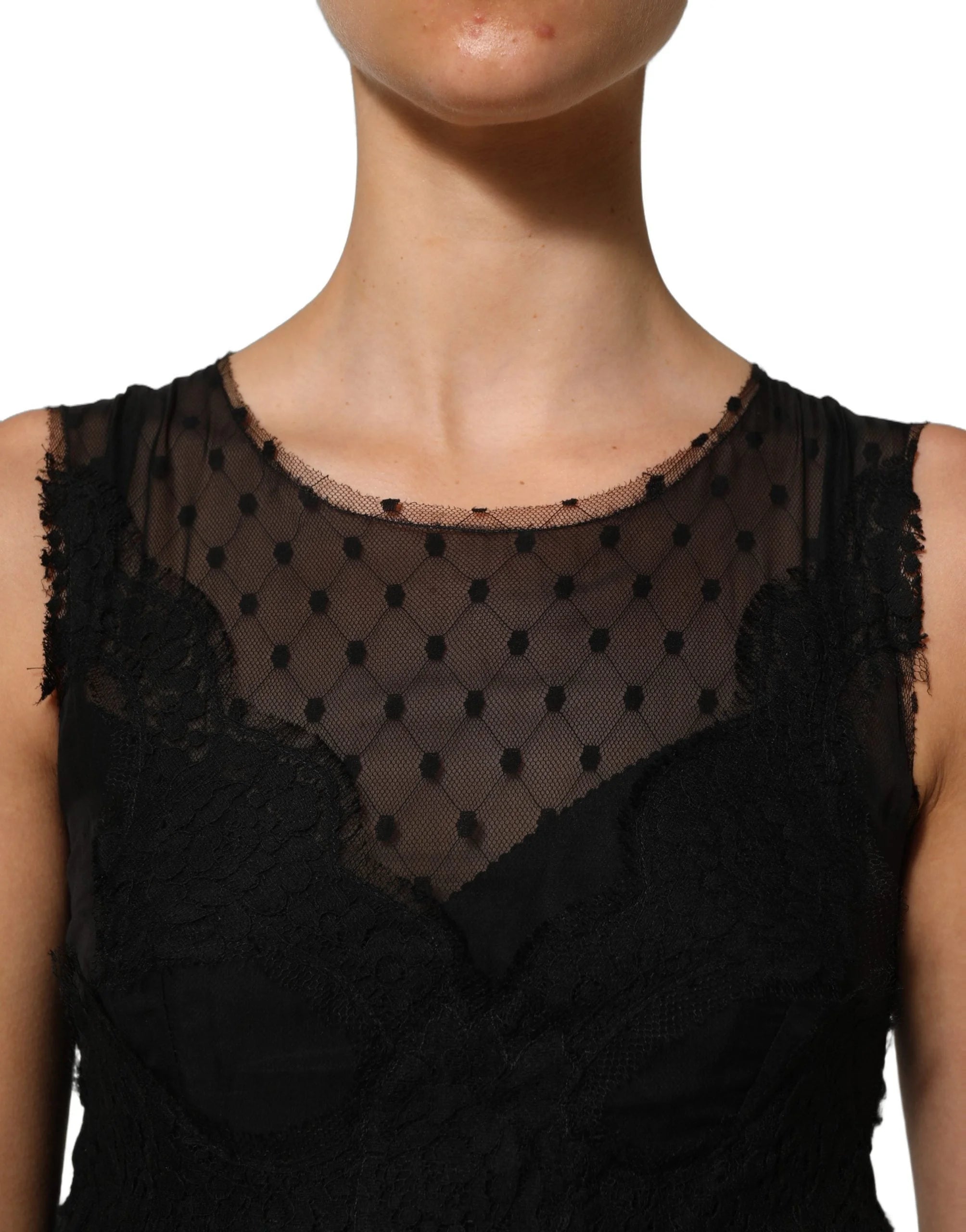 Dolce & Gabbana Black Lace Trim Sleeveless A-line Mini Dress - IT36|XXS