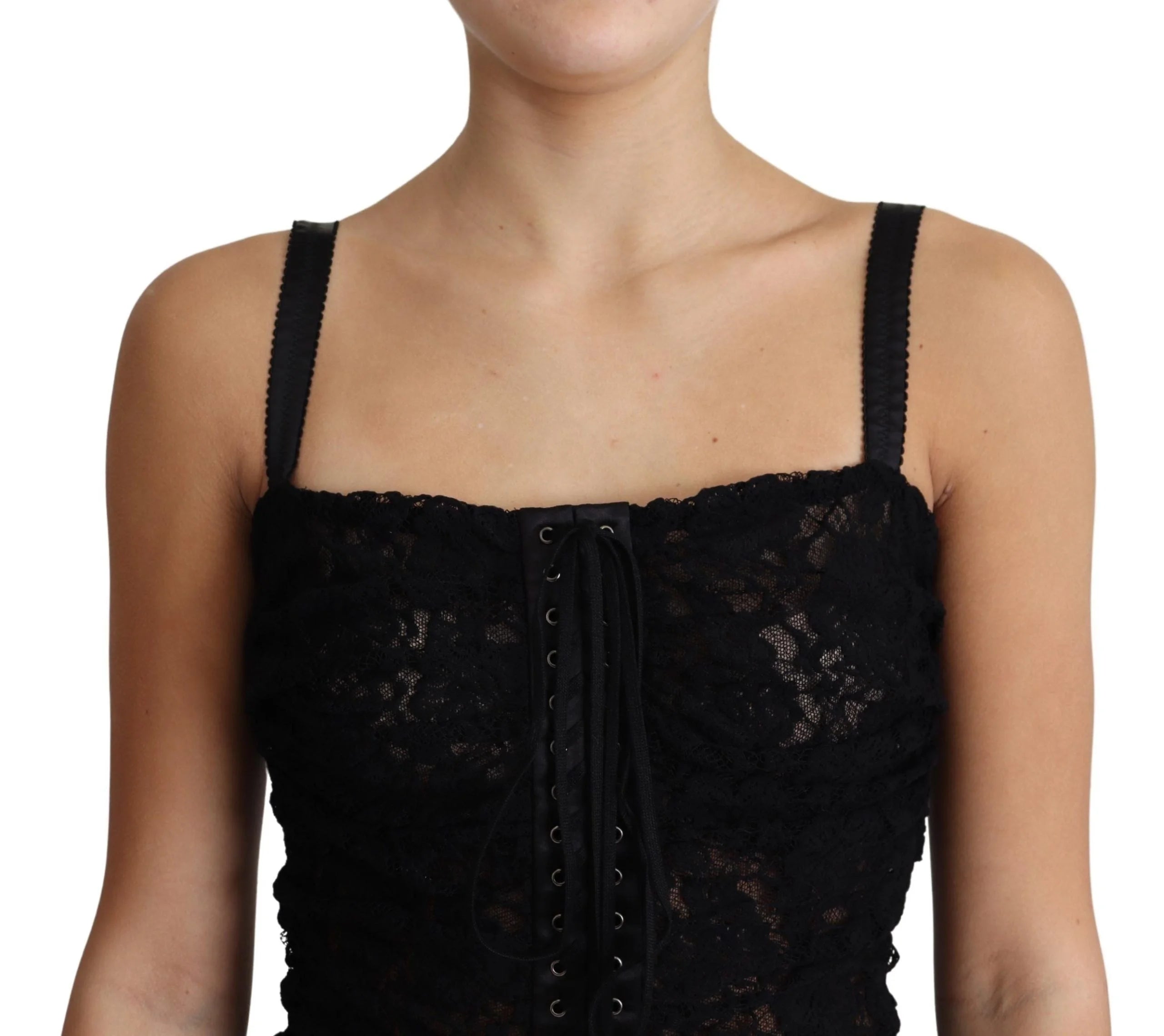 Dolce & Gabbana Black Lace Up Floral Corset Bustier Mini Dress - IT38|XS - Dresses