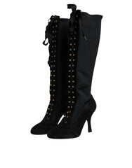 Dolce & Gabbana Black Lace Up Heels High Boots Shoes - EU39/US8.5 - Boots