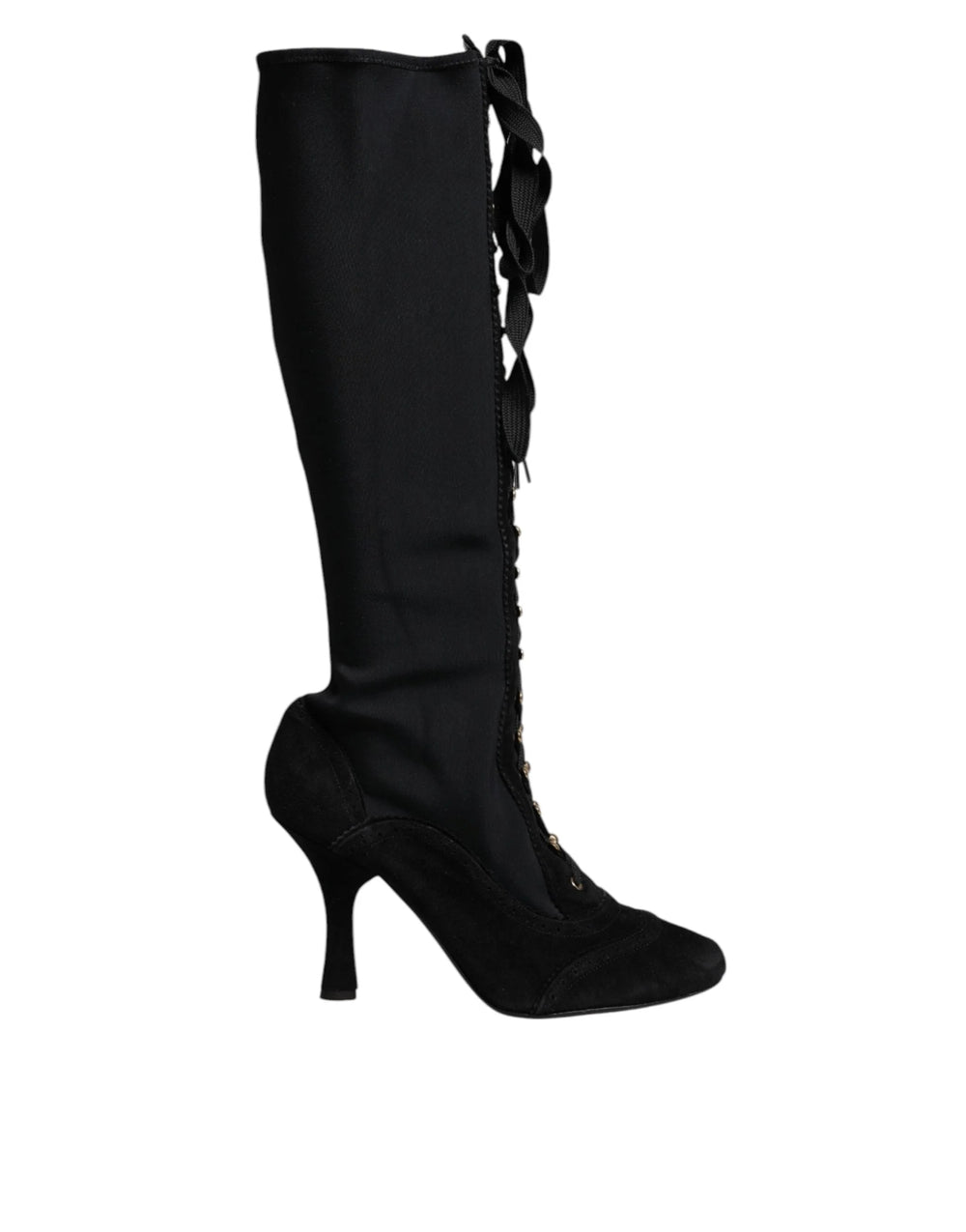 Dolce & Gabbana Black Lace Up Heels High Boots Shoes - EU39/US8.5 - Boots