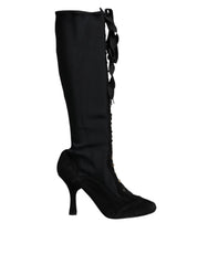 Dolce & Gabbana Black Lace Up Heels High Boots Shoes - EU39/US8.5 - Boots