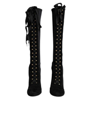 Dolce & Gabbana Black Lace Up Heels High Boots Shoes - EU39/US8.5 - Boots