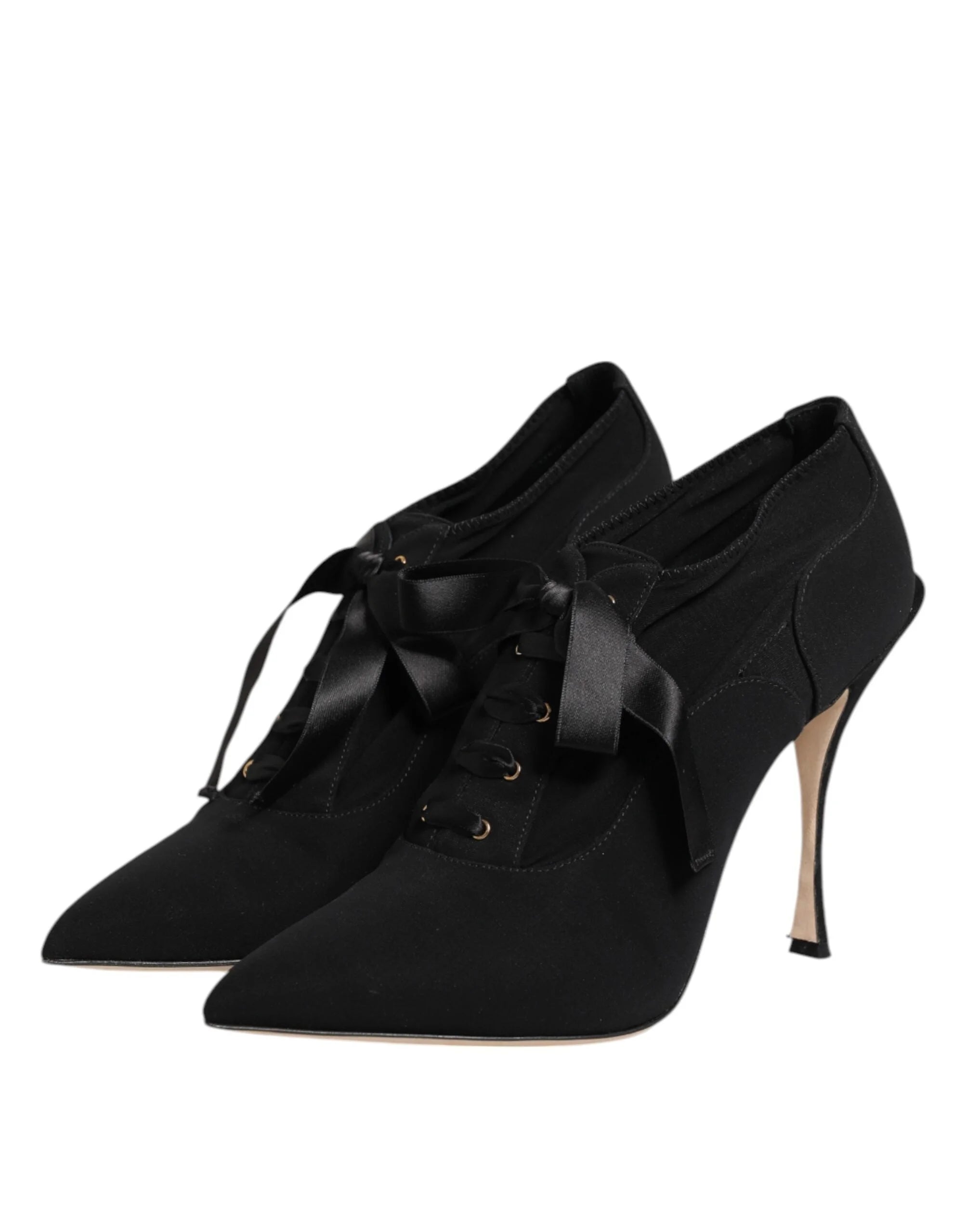 Dolce & Gabbana Black Lace Up Stiletto Heels Pumps Shoes - Heels
