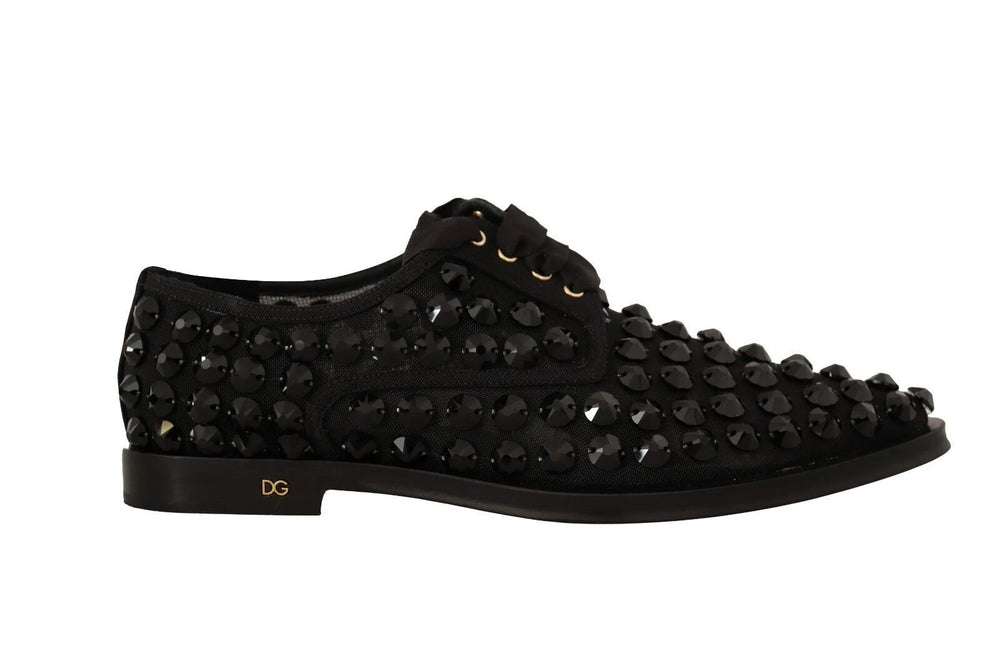 Dolce & Gabbana Black Lace Up Studded Formal Flats Shoes - EU39/US8.5