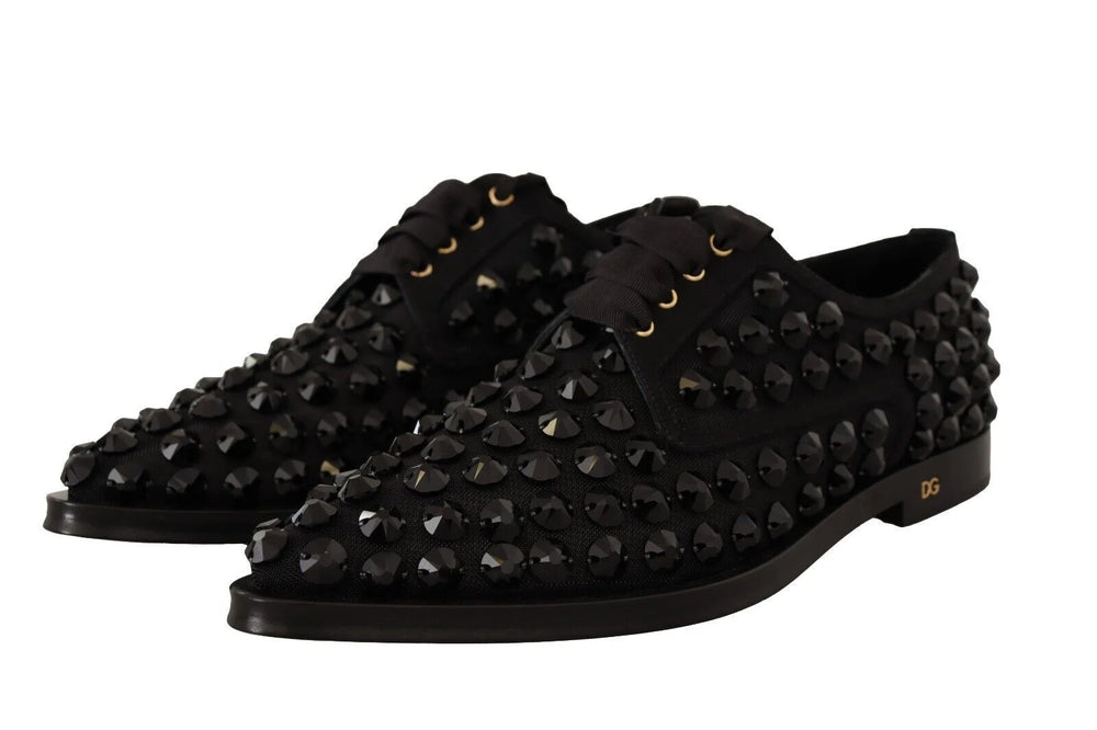 Dolce & Gabbana Black Lace Up Studded Formal Flats Shoes - EU39/US8.5 - Flats