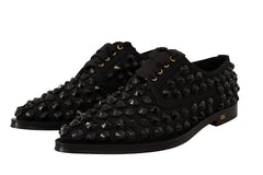 Dolce & Gabbana Black Lace Up Studded Formal Flats Shoes - EU39/US8.5 - Flats