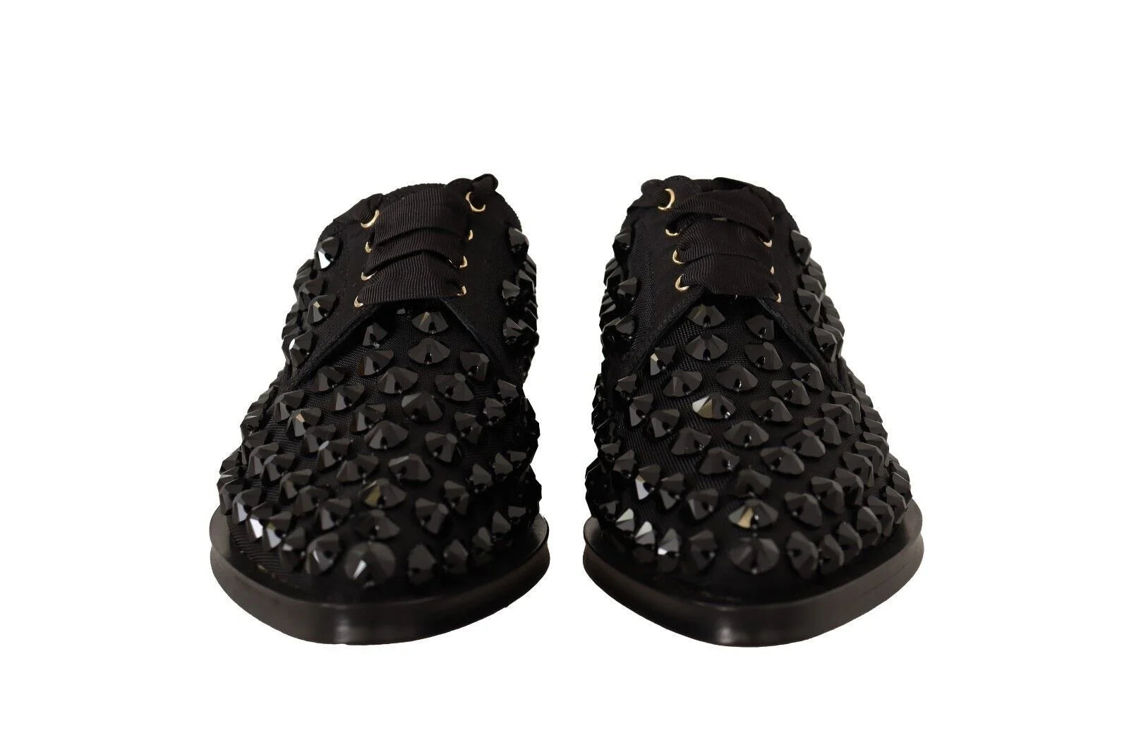 Dolce & Gabbana Black Lace Up Studded Formal Flats Shoes - EU39/US8.5