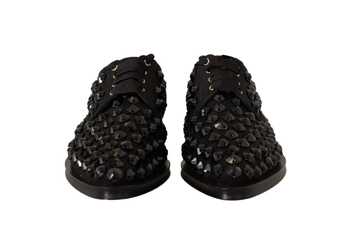 Dolce & Gabbana Black Lace Up Studded Formal Flats Shoes - EU39/US8.5