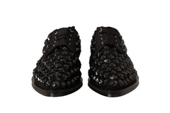Dolce & Gabbana Black Lace Up Studded Formal Flats Shoes - EU39/US8.5