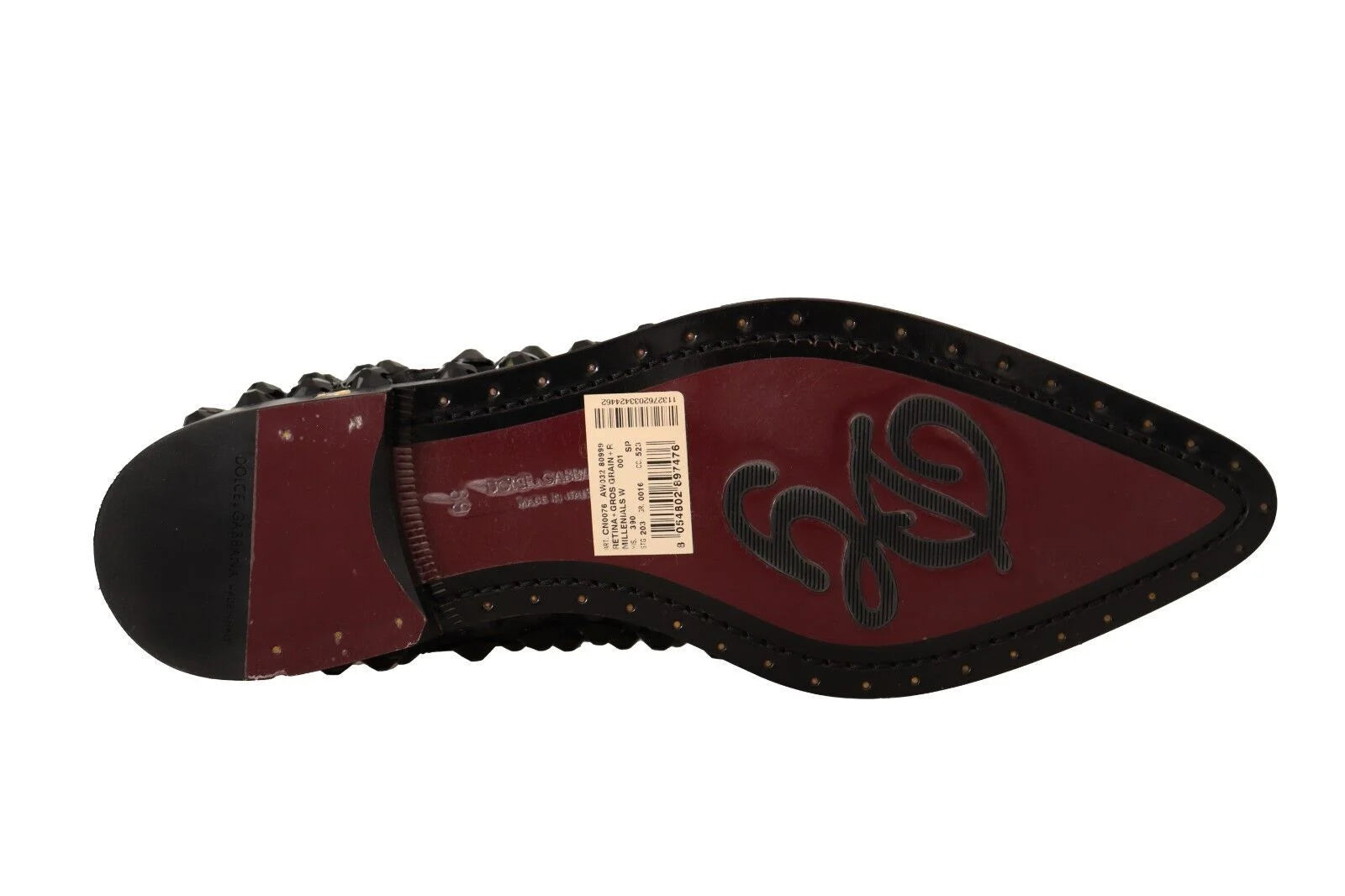 Dolce & Gabbana Black Lace Up Studded Formal Flats Shoes - EU39/US8.5