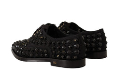 Dolce & Gabbana Black Lace Up Studded Formal Flats Shoes - EU39/US8.5 - Flats