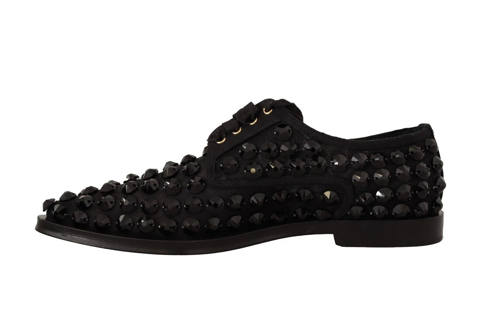 Dolce & Gabbana Black Lace Up Studded Formal Flats Shoes - EU39/US8.5