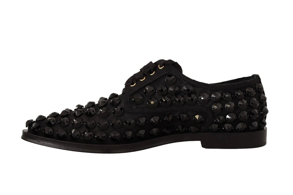 Dolce & Gabbana Black Lace Up Studded Formal Flats Shoes - EU39/US8.5