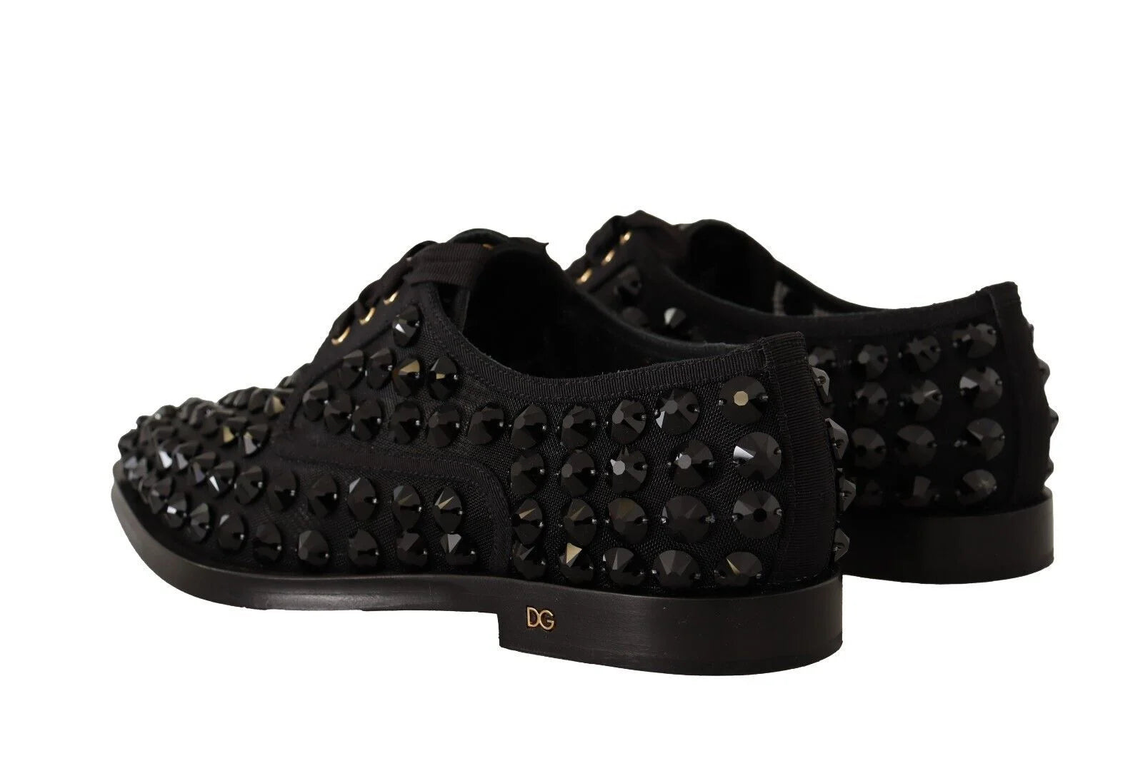 Dolce & Gabbana Black Lace Up Studded Formal Flats Shoes - EU39/US8.5