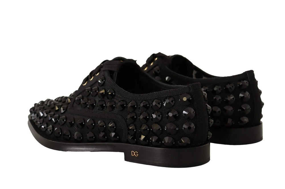 Dolce & Gabbana Black Lace Up Studded Formal Flats Shoes - EU39/US8.5