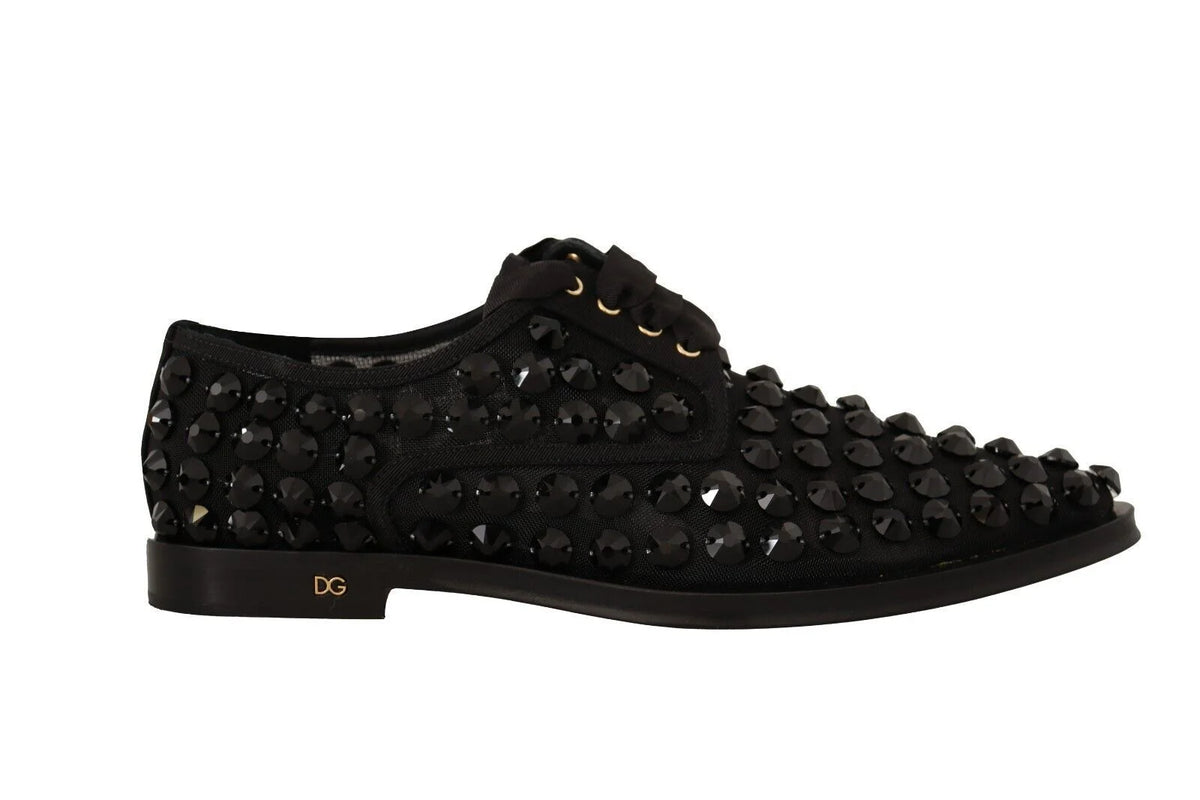 Dolce & Gabbana Black Lace Up Studded Formal Flats Shoes - EU39/US8.5 - Flats
