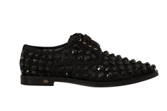 Dolce & Gabbana Black Lace Up Studded Formal Flats Shoes - EU39/US8.5 - Flats