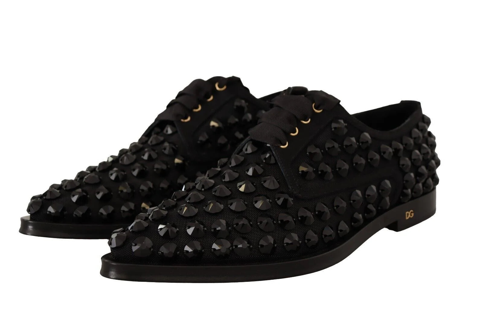 Dolce & Gabbana Black Lace Up Studded Formal Flats Shoes - EU39/US8.5