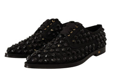 Dolce & Gabbana Black Lace Up Studded Formal Flats Shoes - EU39/US8.5