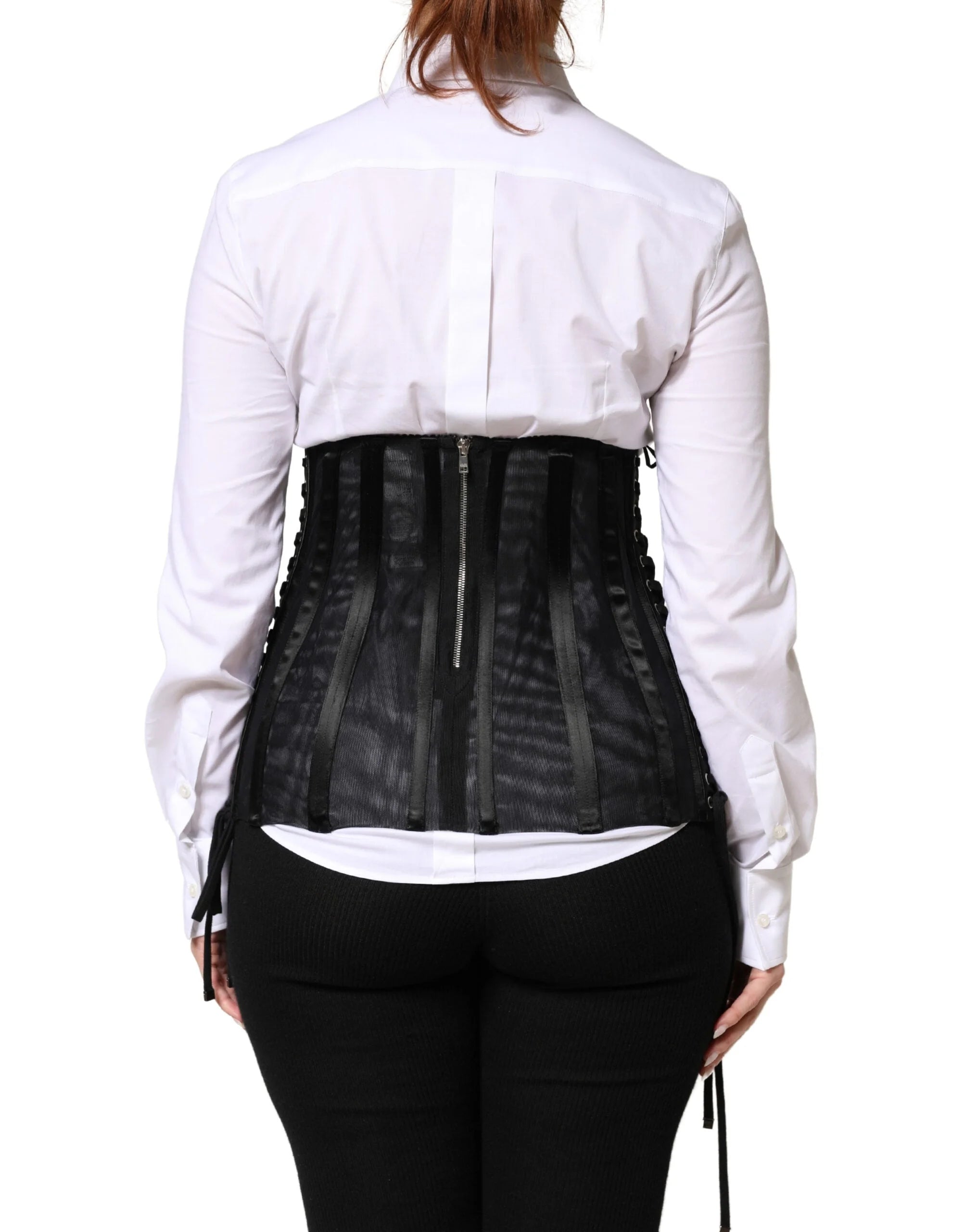 Dolce & Gabbana Black Lace-Up Waist Cincher Bustier Corset Top - IT40|S