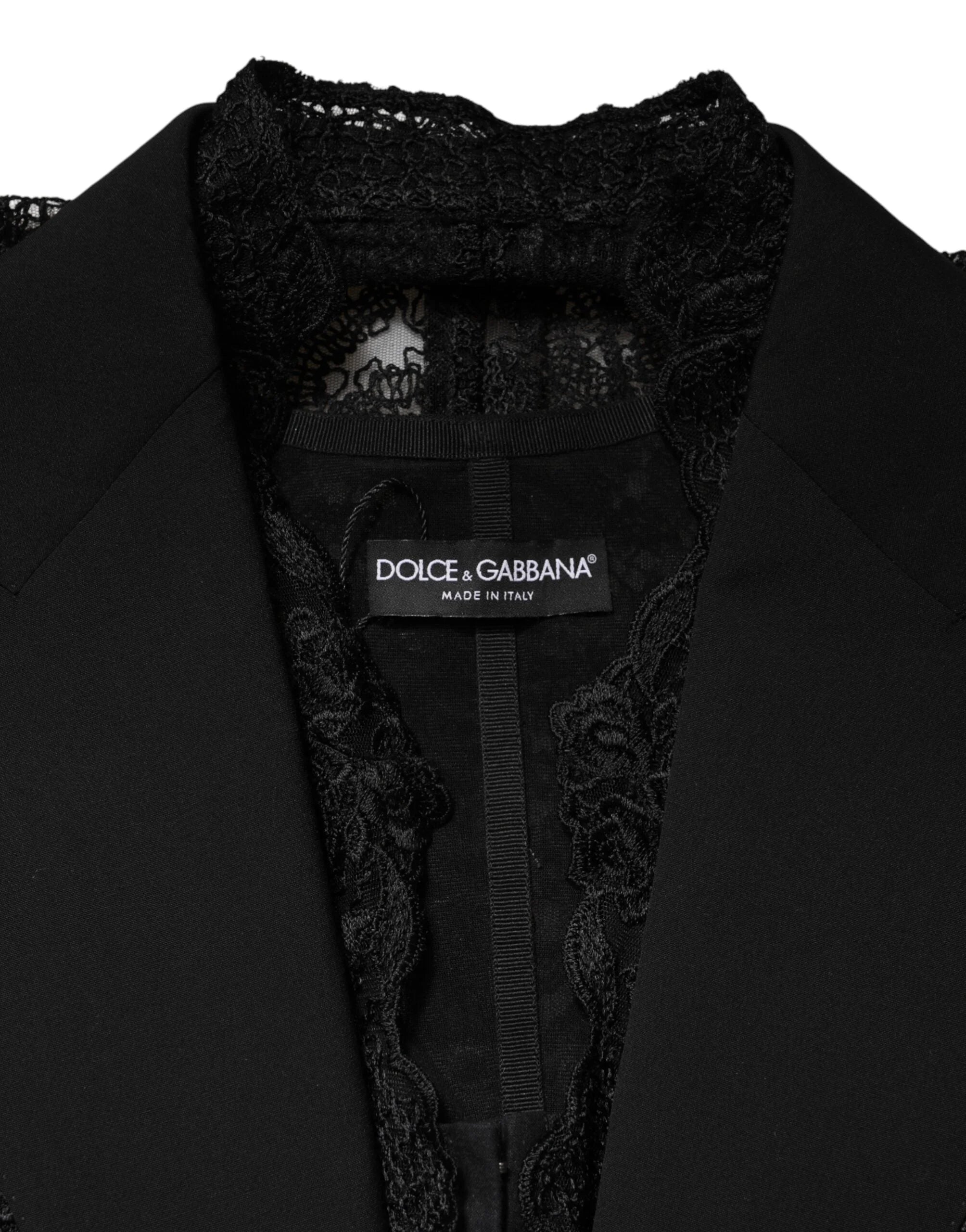 Dolce & Gabbana Black Lace V-neck Slit Hem Gathered Waist Vest Jacket - IT40|S