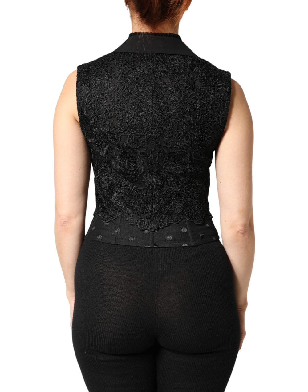 Dolce & Gabbana Black Lace V-neck Slit Hem Gathered Waist Vest Jacket - IT40|S