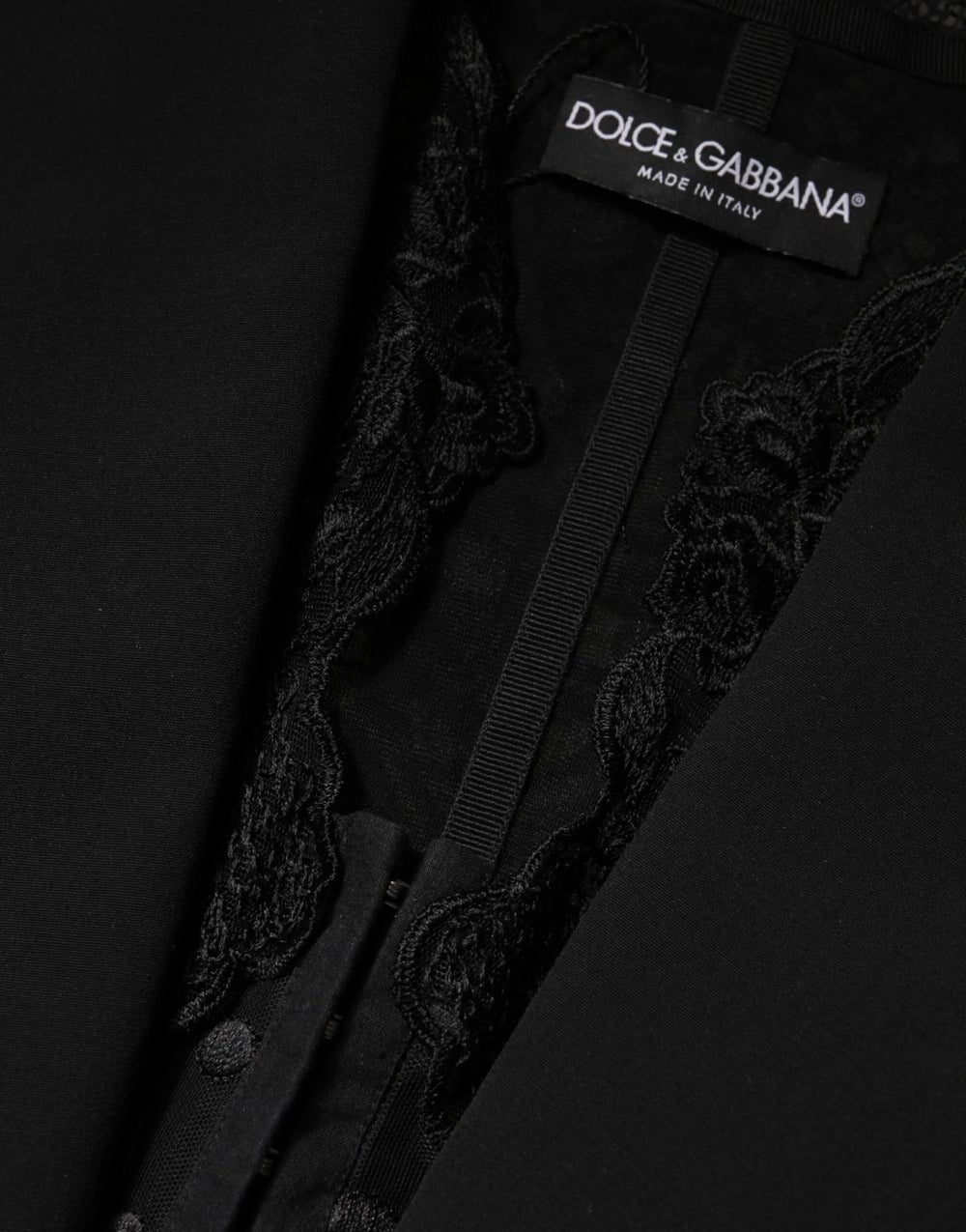 Dolce & Gabbana Black Lace V-neck Slit Hem Gathered Waist Vest Jacket - IT40|S