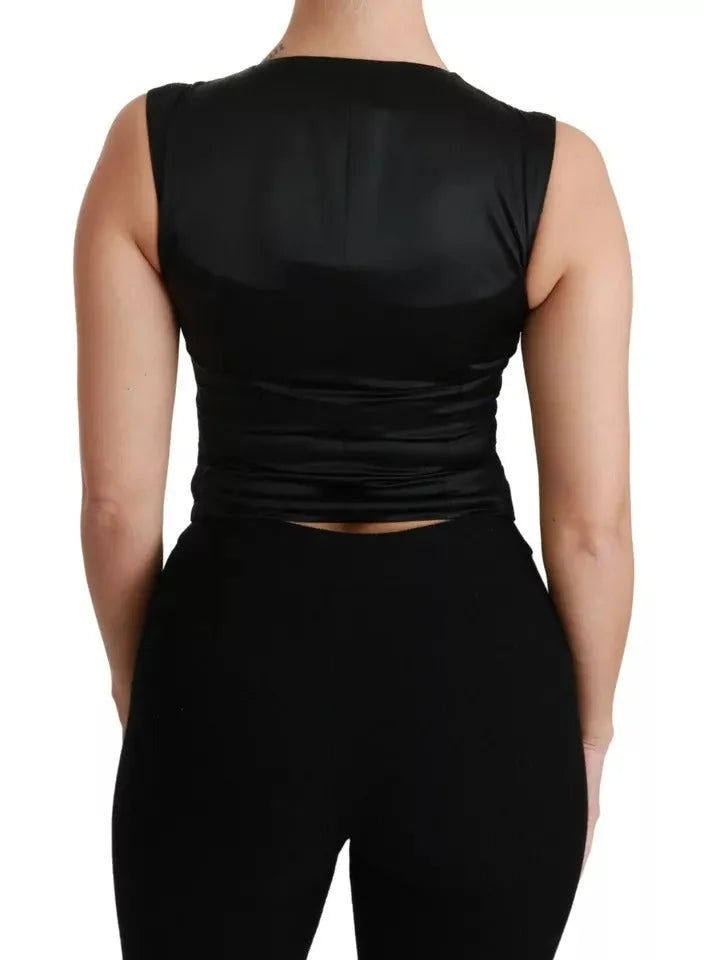 Dolce & Gabbana Black Lace Waistcoat Slim Vest Silk Top - IT40|S - Tank Tops
