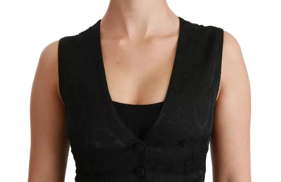 Dolce & Gabbana Black Lace Waistcoat Slim Vest Silk Top - IT40|S - Tank Tops