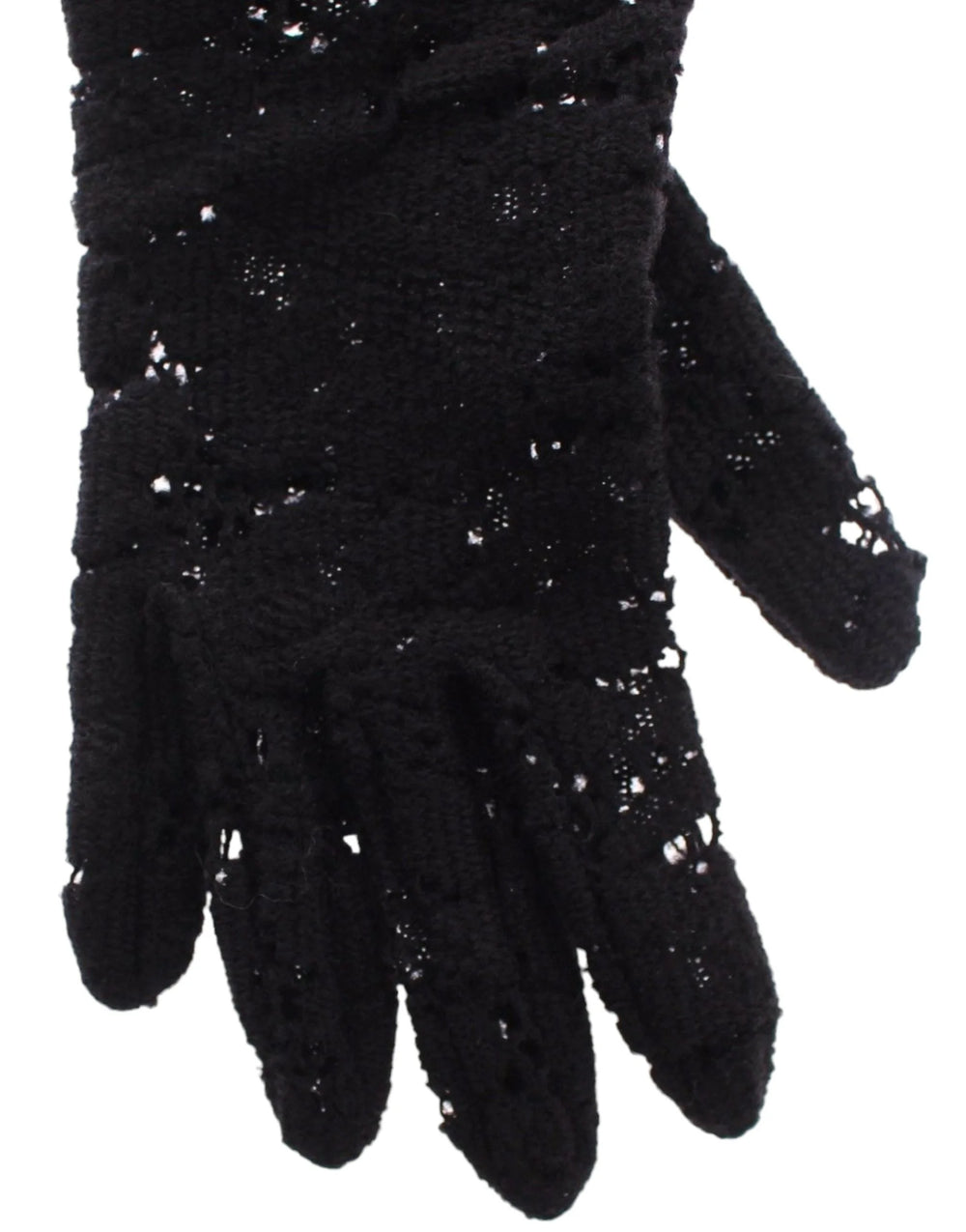 Dolce & Gabbana Black Lace Wool Lambskin Fur Elbow Gloves - Gloves & Mittens