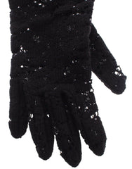 Dolce & Gabbana Black Lace Wool Lambskin Fur Elbow Gloves - Gloves & Mittens