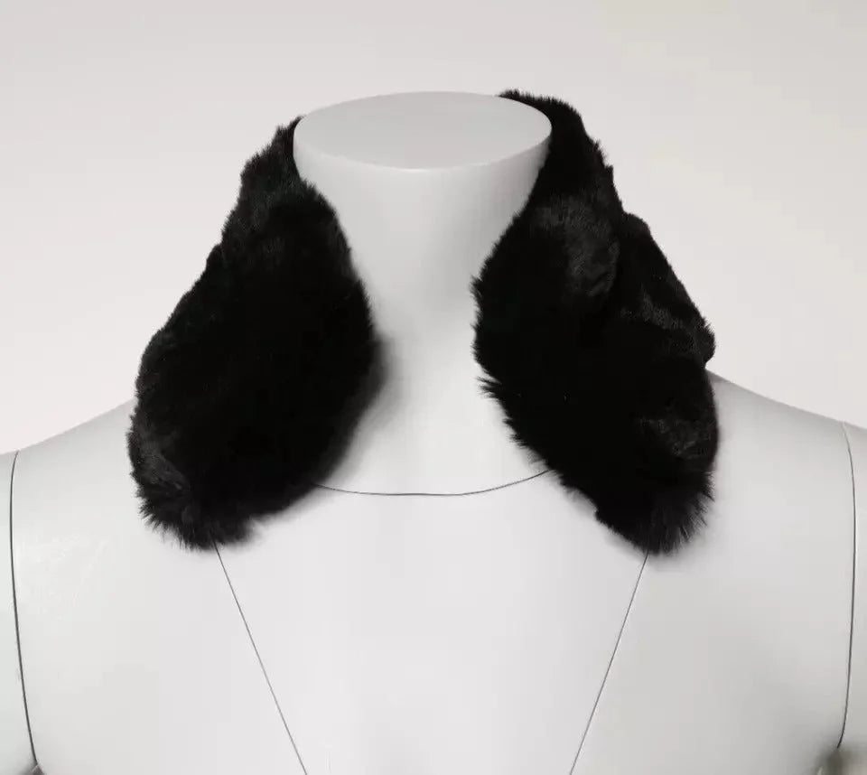 Dolce & Gabbana Black Lamb Fur Collar Women Neck Wrap Scarf - IT40|S - Scarves & Shawls