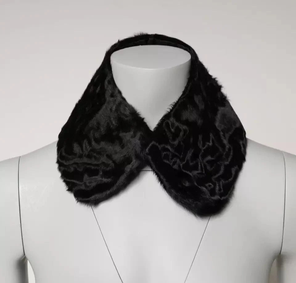 Dolce & Gabbana Black Lamb Fur Collar Women Neck Wrap Scarf - Scarves & Shawls
