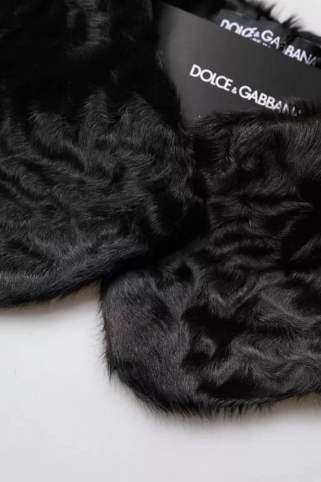 Dolce & Gabbana Black Lamb Fur Collar Women Neck Wrap Scarf - Scarves & Shawls