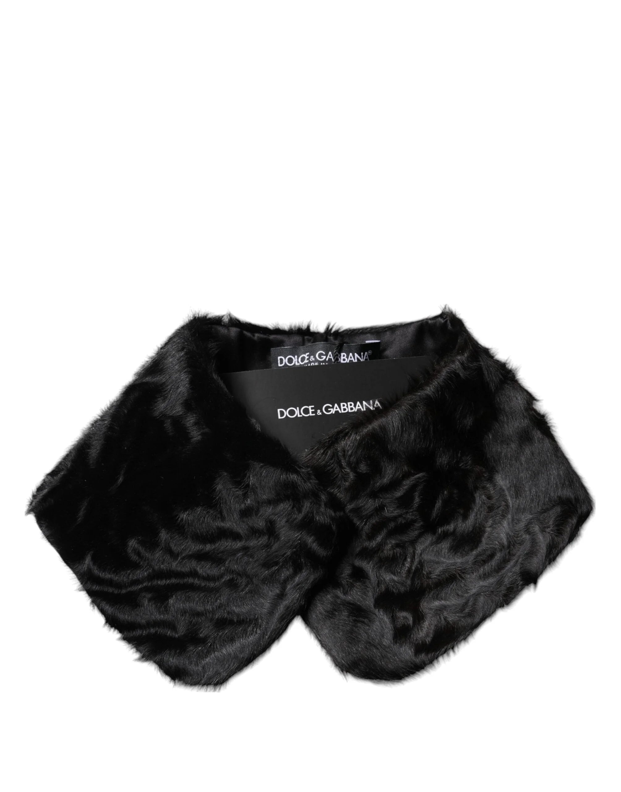 Dolce & Gabbana Black Lamb Fur Collar Women Neck Wrap Scarf - Scarves & Shawls