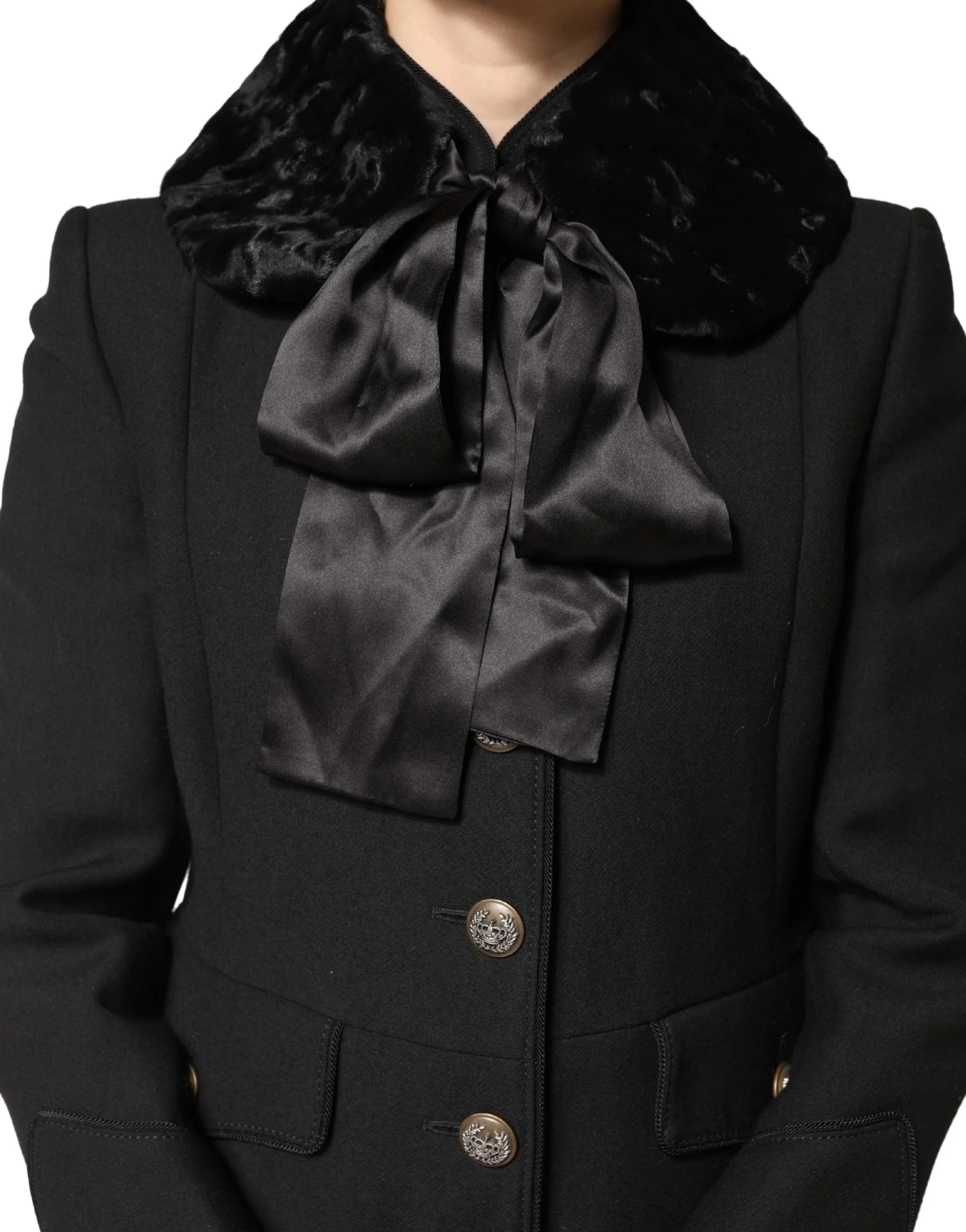 Dolce & Gabbana Black Lamb Fur Women Neck Warmer Winter Scarf - IT40|S