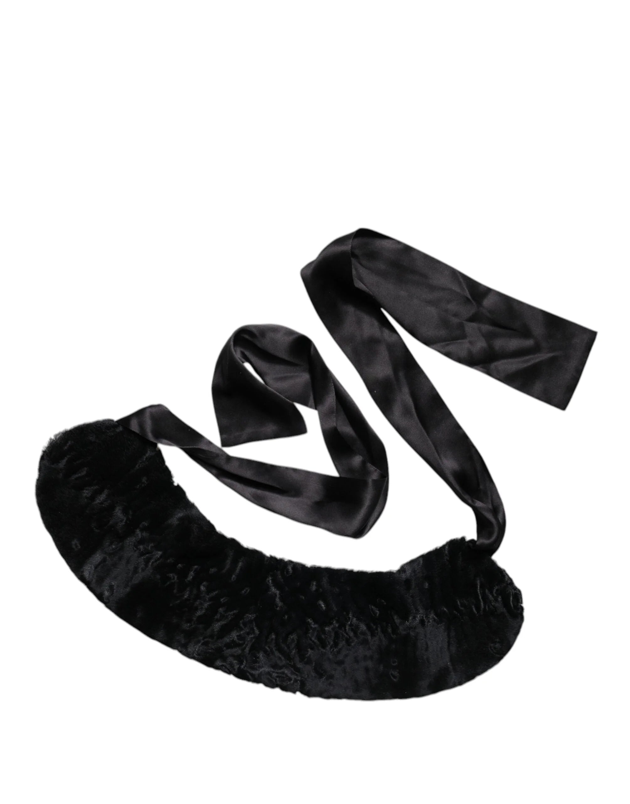 Dolce & Gabbana Black Lamb Fur Women Neck Warmer Winter Scarf - IT40|S - Scarves & Shawls