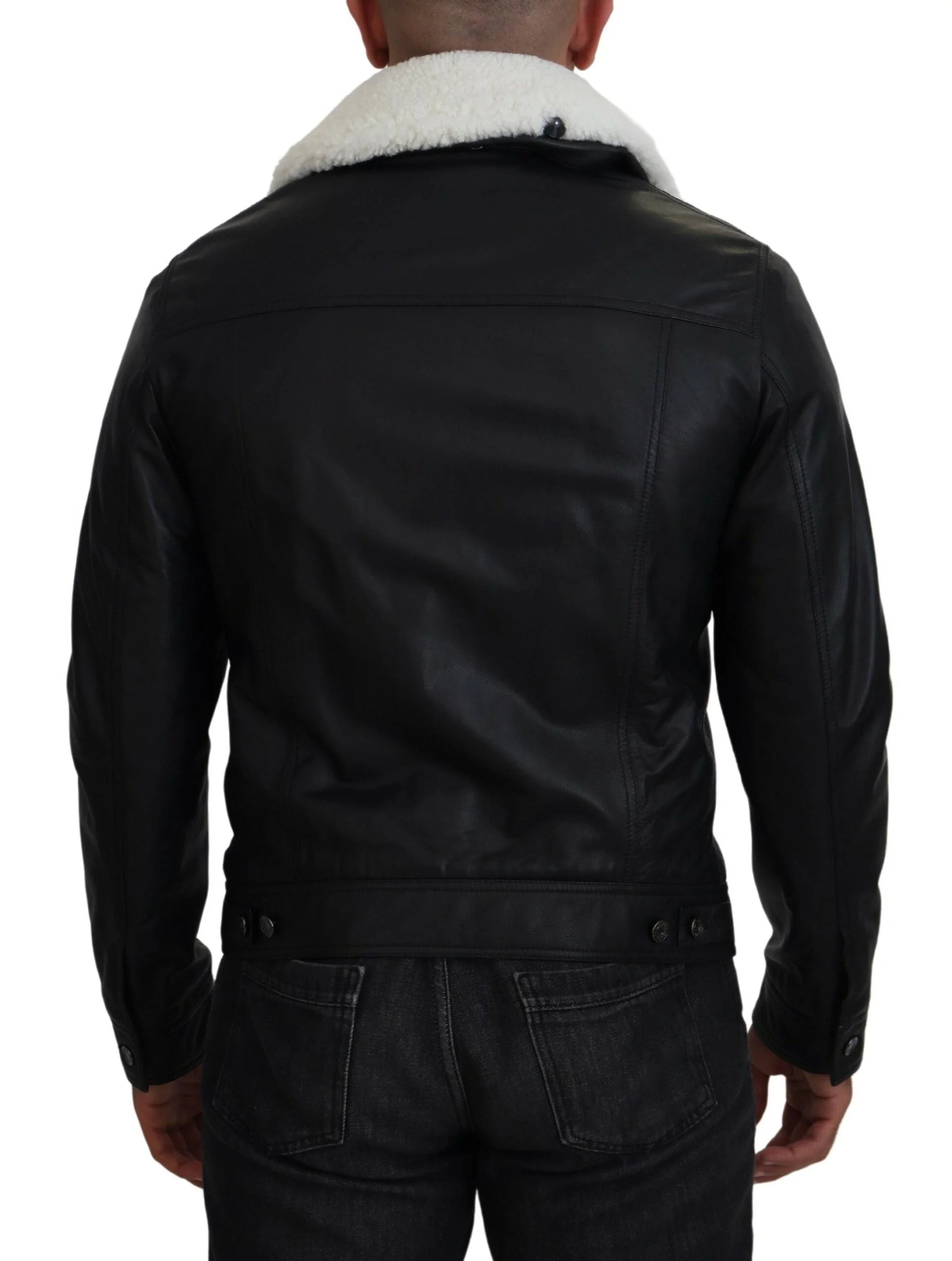 Dolce & Gabbana Black Lamb Leather Collared Men Coat Jacket - IT48 | M - Bomber Jackets