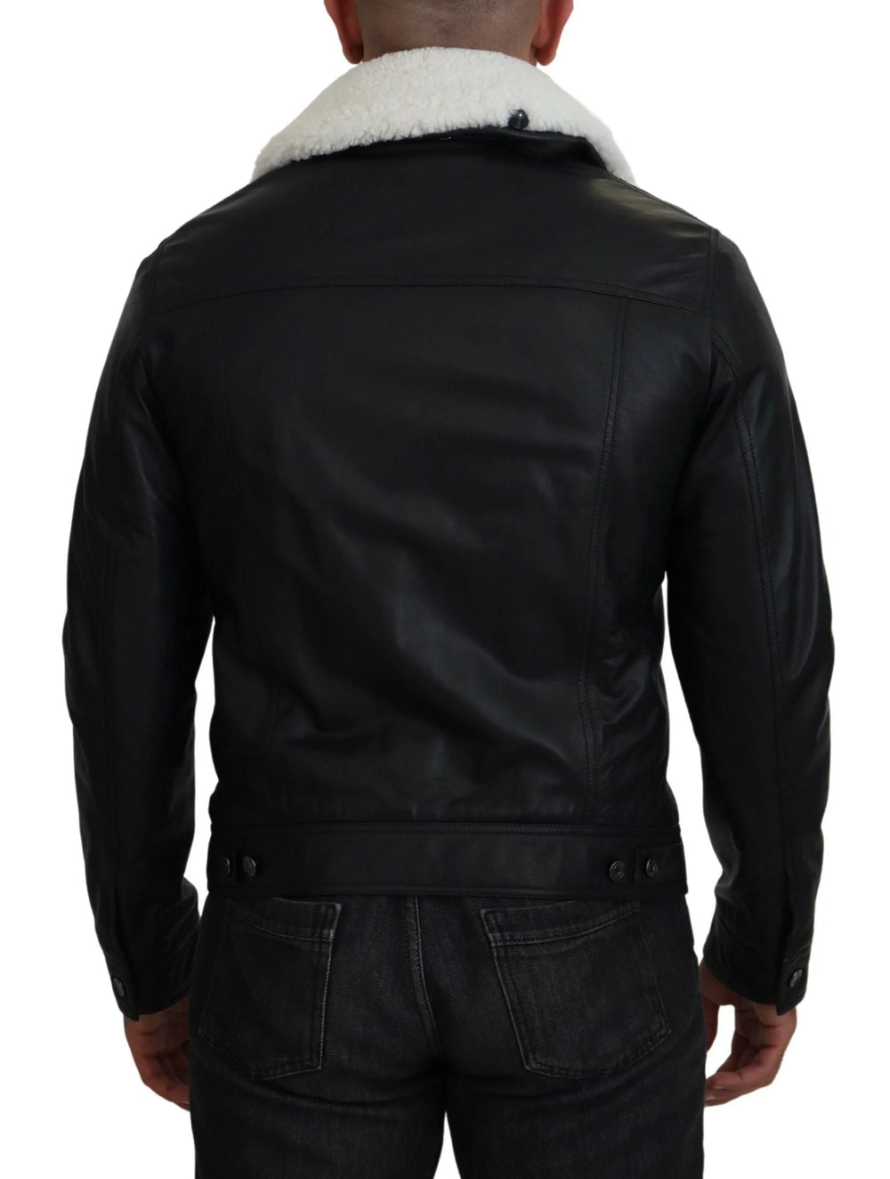 Dolce & Gabbana Black Lamb Leather Collared Men Coat Jacket - IT48 | M - Bomber Jackets