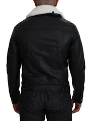 Dolce & Gabbana Black Lamb Leather Collared Men Coat Jacket - IT48 | M - Bomber Jackets