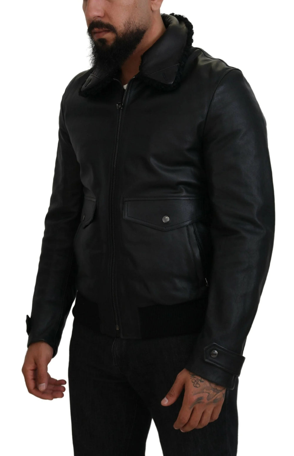 Dolce & Gabbana Black Lamb Leather Collared Men Coat Jacket - IT52 | L - Sport Jackets
